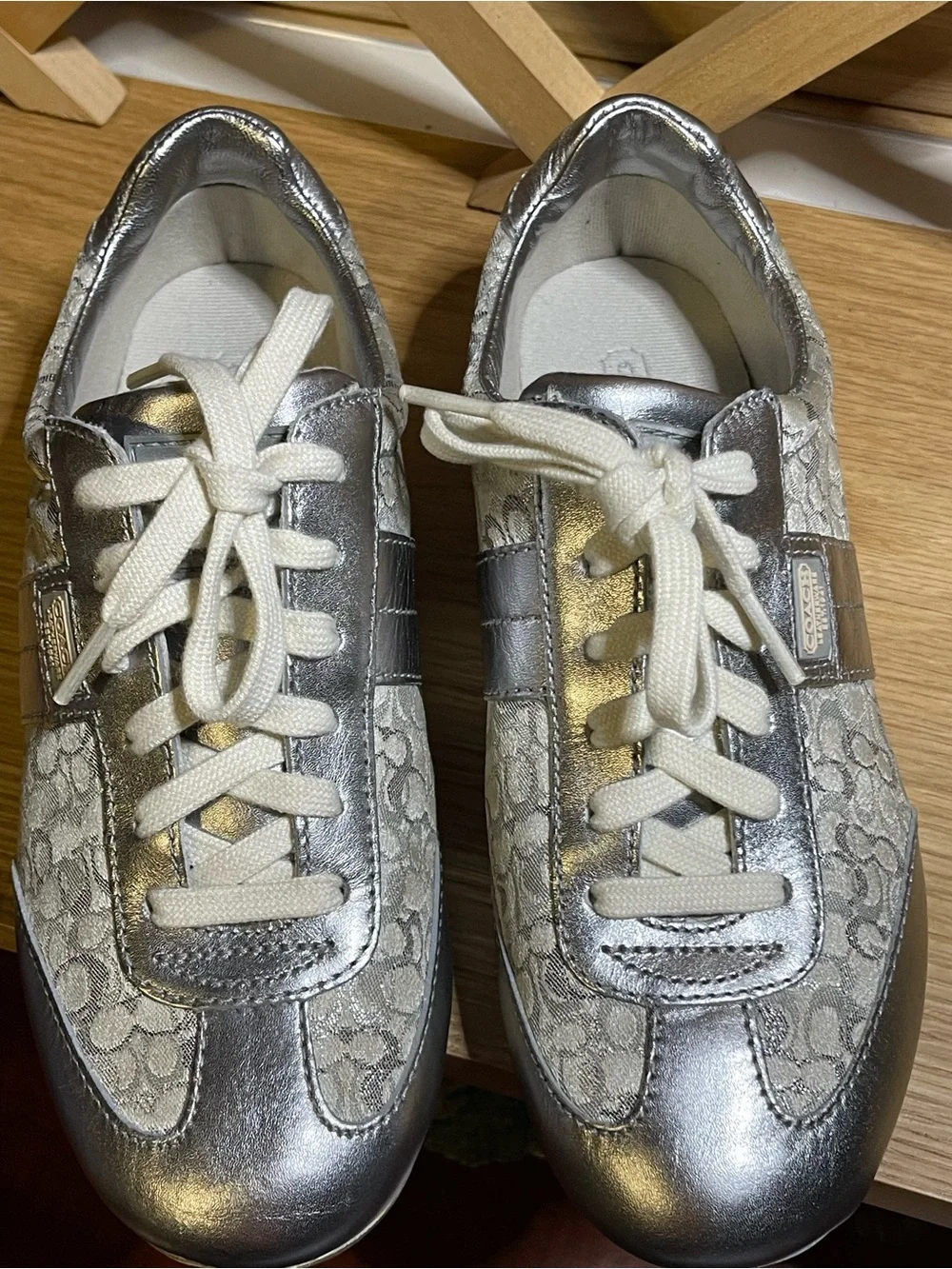 New -Y2K Coach Leatherware EST. 1941 “JOSS” Metallic Silver Leather Sneakers